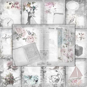 Printable Junk Journal Kit. 24 Black and White Pages WIth a Hint of Colour. FREE Ephemera