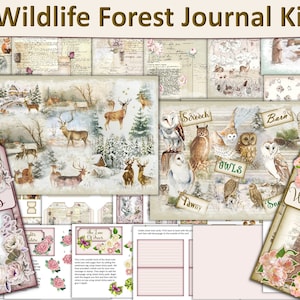 Printable Wildlife Forest Junk Journal Kit with free ephemera. JPEG and PDF