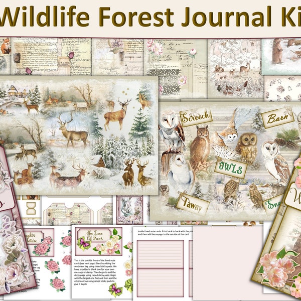 Printable Wildlife Forest Junk Journal Kit with free ephemera. JPEG and PDF