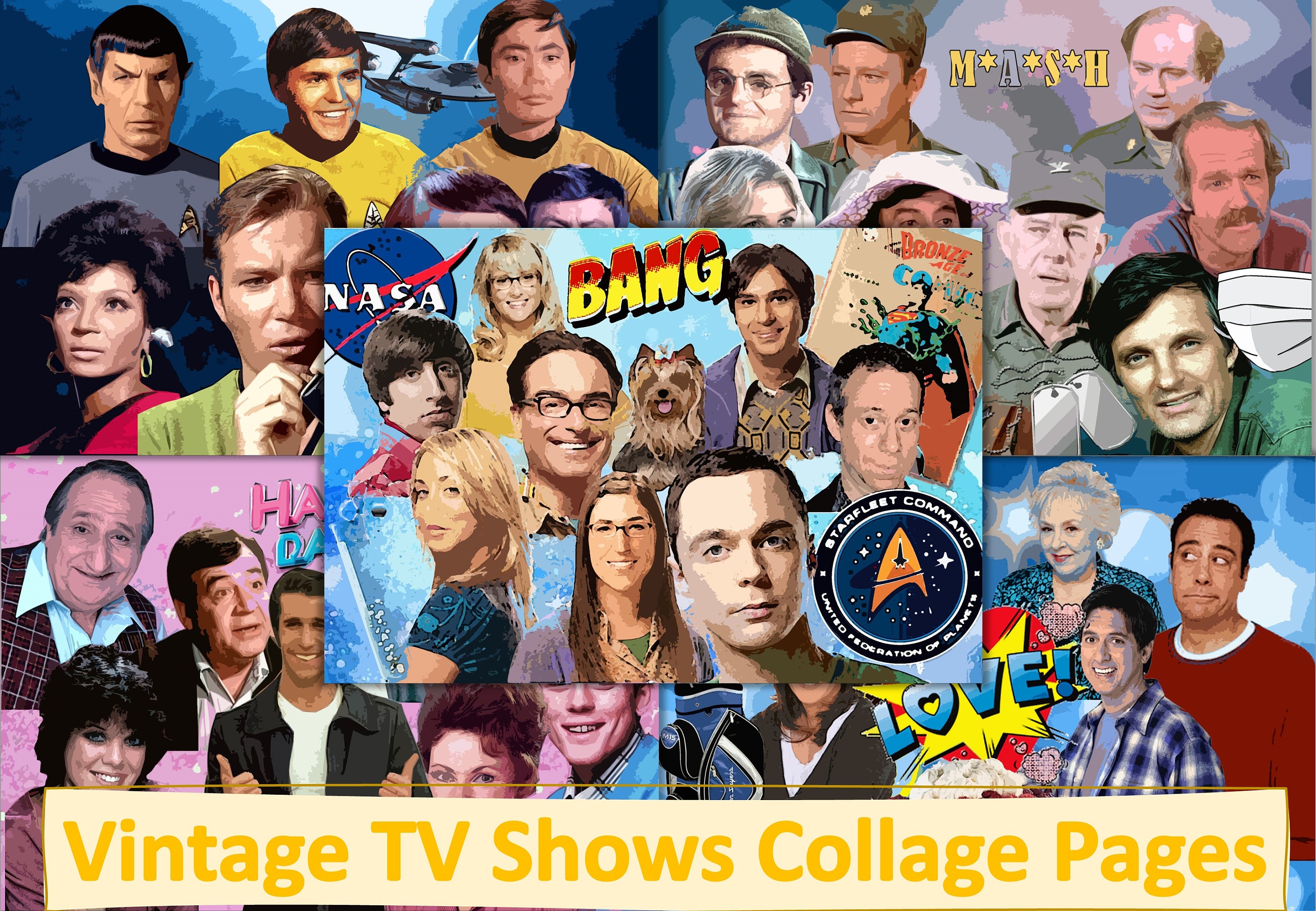 Printable Vintage TV shows collage pages A4 Letter Size. Etsy