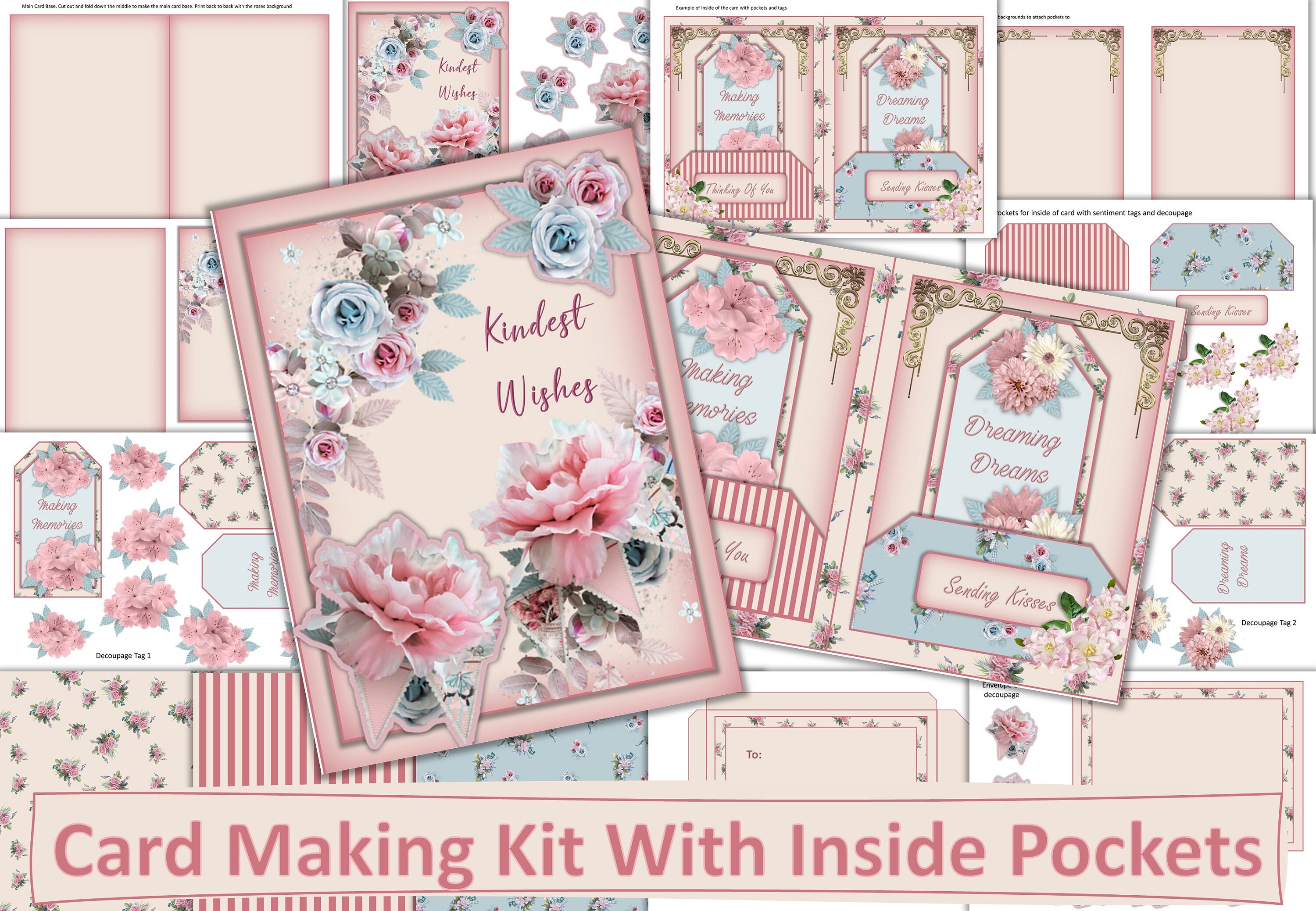 Printable Card Making Kit Decoupage Inside Pockets and Tags. - Etsy