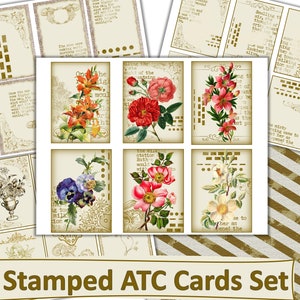 28 Tarjetas ATC imprimibles. Cartas de diario estampadas, diseño vintage. Efímero. Jpeg