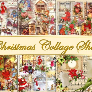 Printable Christmas Collage Sheets. Journals, Scrapbooks, Card Making, Decoupage. JPEG and PDf. COmmercial Use