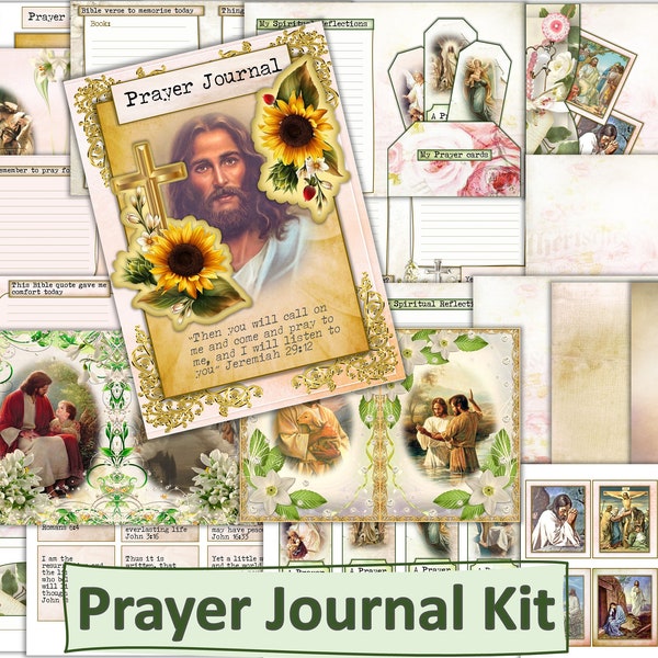 Printable Prayer Journal Kit with free ephemera. Christian Journal, Easter Journal JPEG PDF and PNG