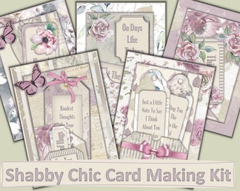 Printable Shabby Chic Card Making Kit, Five cards Decoupage, pockets, inserts, envelopes and tags. JPEG, PDF