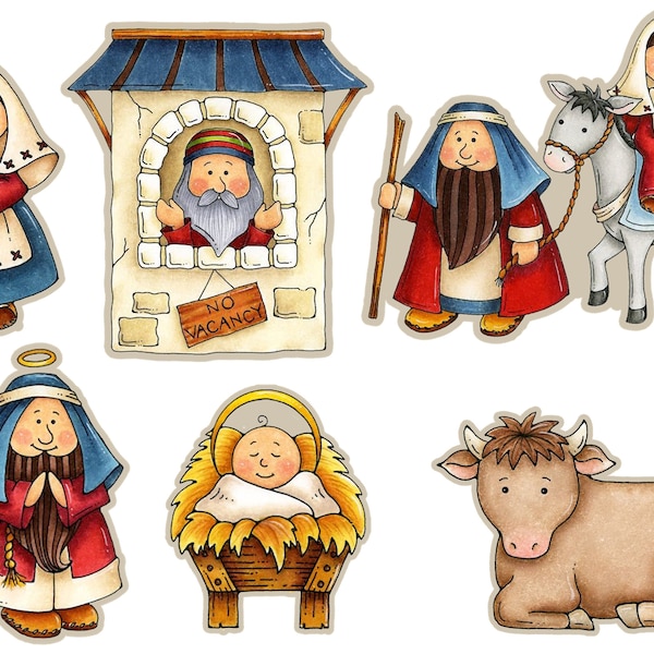 Christmas Nativity Fussy Cuts and Clipart. JPEG, PDF and PNG 20 pieces