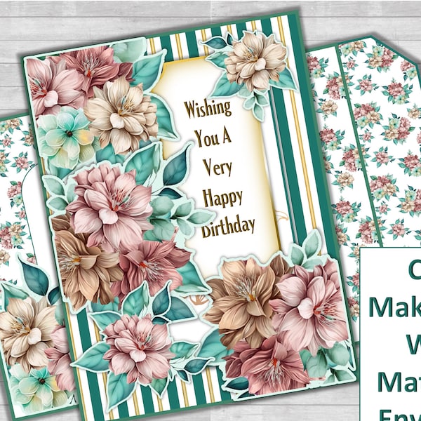 Card making kit with various sentiments decoupage inserts and envelope Floral design Papercraft kids crafts Digital card kit JPEG and PDF