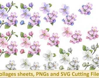 Feuille de collage imprimable en format A4 avec tous les fichiers PNG et SVG pour les machines de découpe usage commercial Woodland Blossom