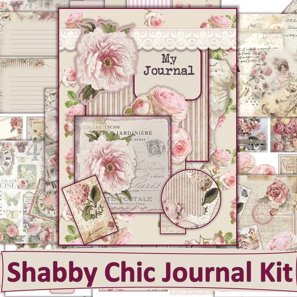 Shabby Chic Vintage Printable junk journal Kit with free Ephemera and Fussy Cuts, Envelopes, Tags, Cards. Scrapbooks, card making Papercraft