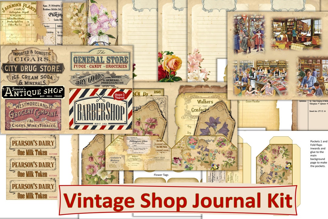 Printable Vintage Junk Journal Kit With Ephemera. Vintage Shop Theme. JPEG, PDF and PNG - Etsy