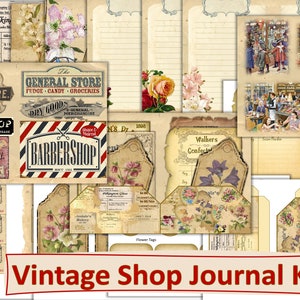 Kit de journal indésirable vintage imprimable avec éphémères. Thème de la boutique vintage. JPEG, PDF et PNG