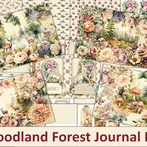 Printable Woodland Forest Junk Journal Kit 2 with free ephemera. JPEG and PDF