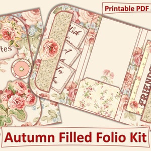 Shabby Chic Autumn Journal Folio Kit. Backgrounds, tags, pockets, backgrounds, Note cards gift tags, JPEG and PDF