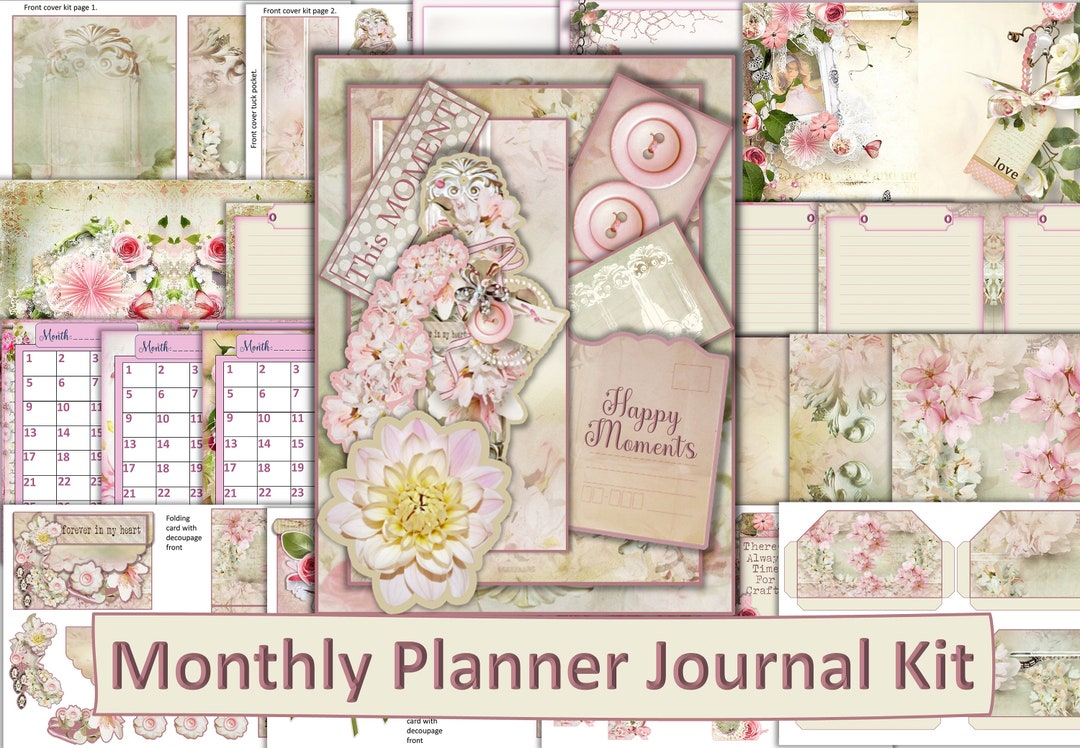 Printable Monthly Planner Journal Kit With Free Ephemera. JPEG and PDF. Etsy
