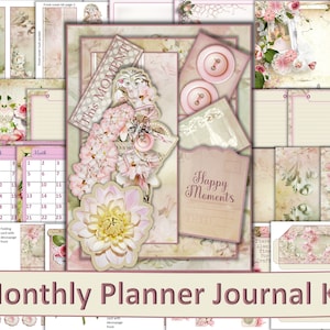 Printable Monthly Planner Journal Kit with free Ephemera. JPEG and PDF.