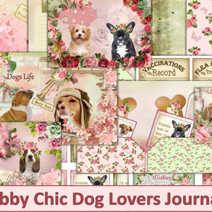 Shabby Chic Dogs Journal Kit with Free Ephemera. JPEG PDF and PNG