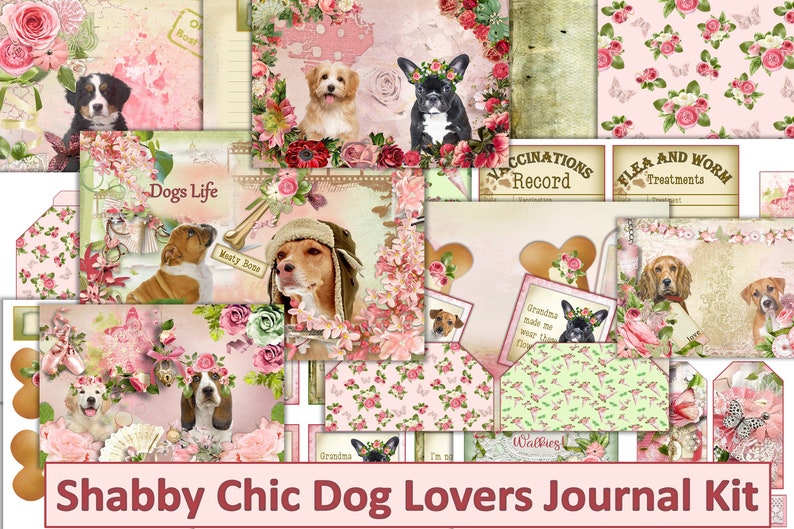 Shabby Chic Dogs Journal Kit with Free Ephemera. JPEG PDF and PN