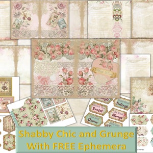 Printable Shabby Chic en grunge Journal kit met gratis Efemera