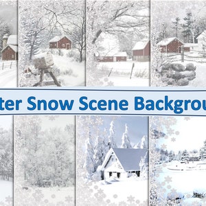 Printable Winter Snow Scene Backgrounds, Journal Pages, Digital Paper. A4 (Letter Size) JPEG and PDF. Commercial use