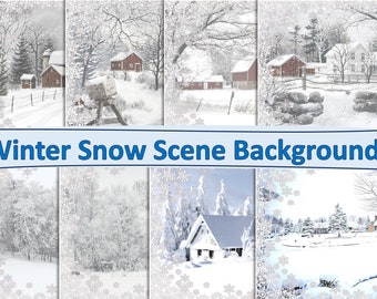 Printable Winter Snow Scene Backgrounds, Journal Pages, Digital Paper. A4 (Letter Size) JPEG and PDF. Commercial use