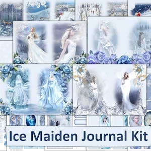 Printable Journal Kit. Ice Maiden Kit, 24 pages Backgrounds and Ephemera, A4 Size, JPEG and PDF