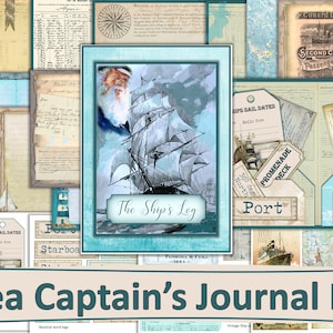 Printable Nautical Journaling Kit 5 with Free Ephemera. The Ships Log. 21 pages  JPEG, PDF Commercial Use