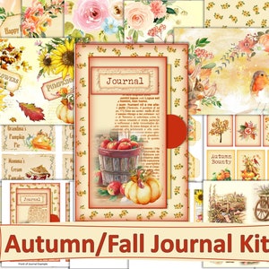 Printable Fall Autumn Journal Kit with ephemera. Pockets, Fussy Cuts, Tags, ATC Cards. 26 Pages JPEG, PDF and Png