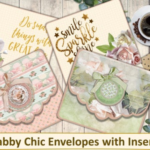 Printable Ephemera. Shabby Chic Envelopes with Inserts. JPEG and PDF