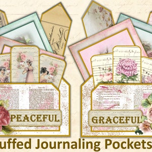 Printable Shabby Chic Ephemera Kit. Stuffed Vintage Pockets for Junk Journaling. Commercial Use JPEG, PDF and PNG