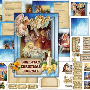 Printable Christian Christmas Prayer Journal Kit. Nativity Story. Bible Verses and Free Ephemera JPEG and PDF