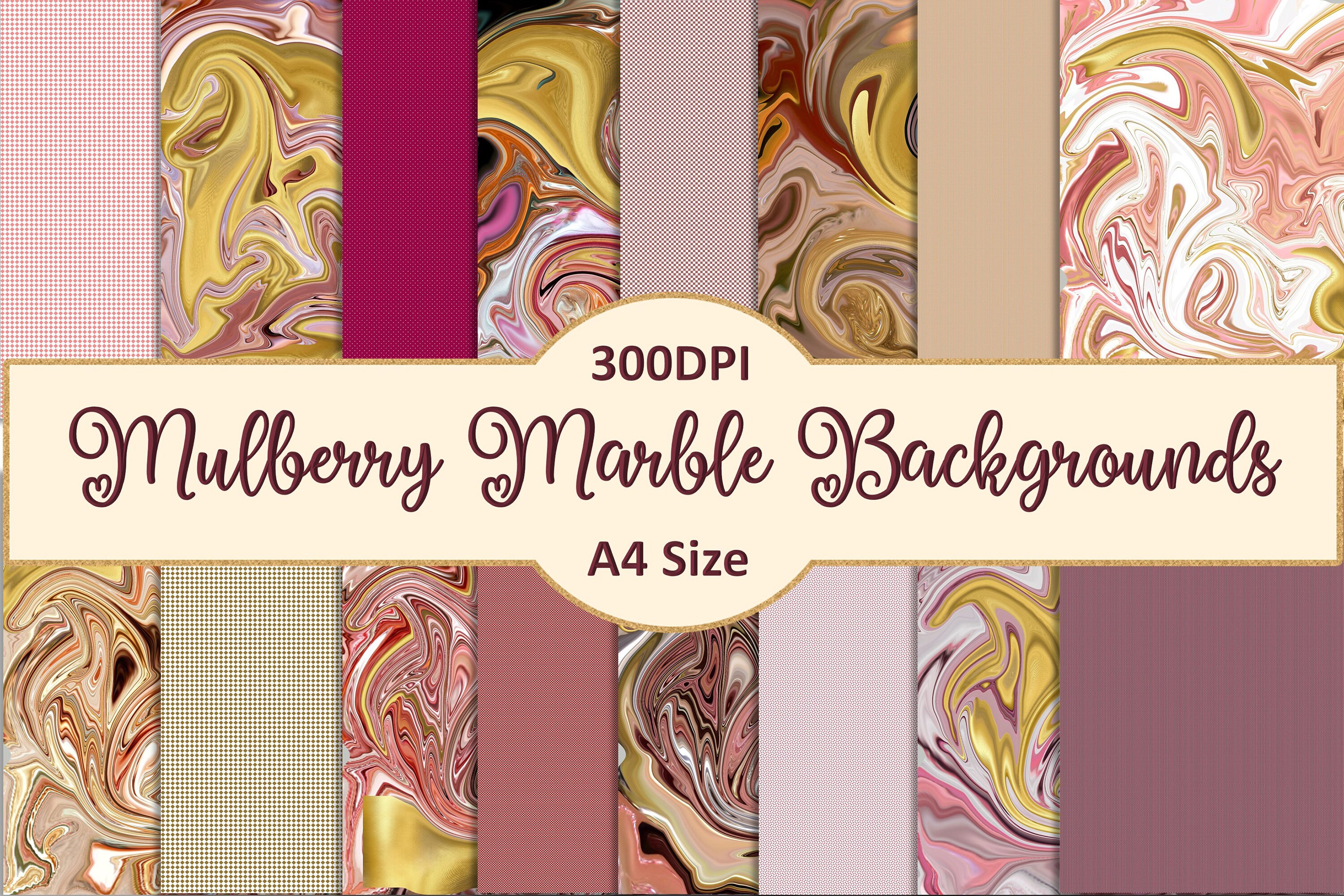 Printable Mulberry and Gold Digital paper with matching Etsy