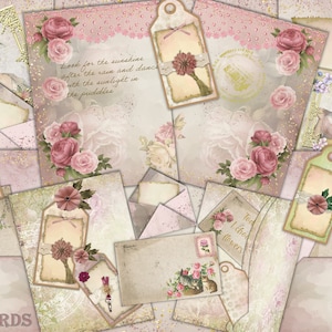 Shabby Chic Vintage Full Printable Journaling Kit with free Ephemera and clipart. JPEG and PNG. Commercial Use