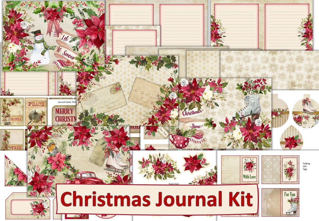Printable Christmas Junk Journal Kit. Backgrounds, Pockets, Tags ...