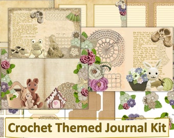 Printable Journal Kit Vintage Crochet Theme. 17 pages with free ephemera JPEG, PDF and PNG
