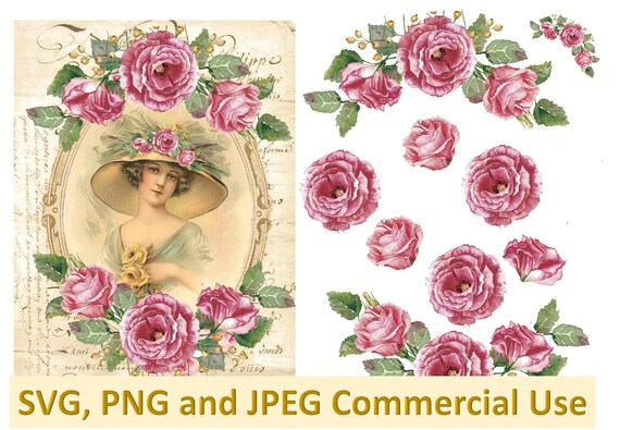 Victoriana Lady y Blanco Flor Decoupage 1 X Hoja De A4