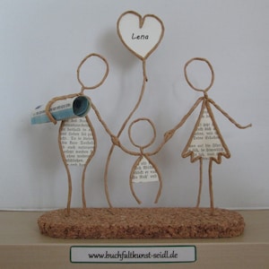 Wire figures "Family" for money gift, customizable / personalizable with desired text in the heart, as a gift e.g. for birth / baptism