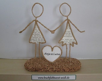 Wire figure "lesbian couple with heart", customizable / customizable, e.g. as a gift for a wedding/birthday/anniversary/Christmas