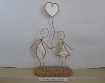 Wire figure "Couple with heart balloon", personalizable/customizable, as a gift for wedding/anniversary/Valentine's Day/birthday