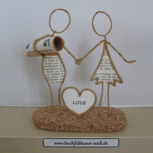 Wire figure Couple with heart as a monetary gift, e.g. for a wedding, personalizable / customizable with desired text in the heart image 4