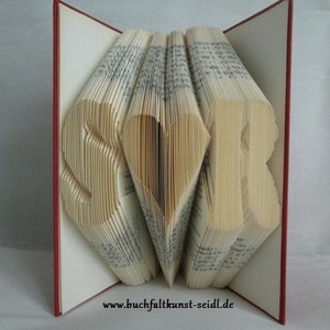 Libro piegato "Iniziali con cuore", regalo personalizzabile, ad esempio per matrimonio/anniversario/San Valentino/compleanno, o come decorazione
