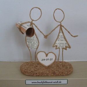 Wire figure Couple with heart as a monetary gift, e.g. for a wedding, personalizable / customizable with desired text in the heart image 3