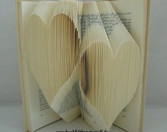 folded book "2 Hearts" as a gift, e.g. for a wedding/anniversary/Valentine's Day/birthday, or as a decoration