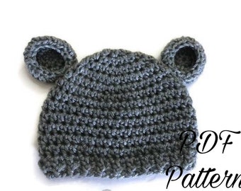 PDF Bear Hat Pattern 0-3M/ Crochet Pattern/ Baby Hat Pattern/ Beanie Pattern/Newborn/ Baby Boy/ Baby Girl/ Unisex Hat/ Coming Home Outfit