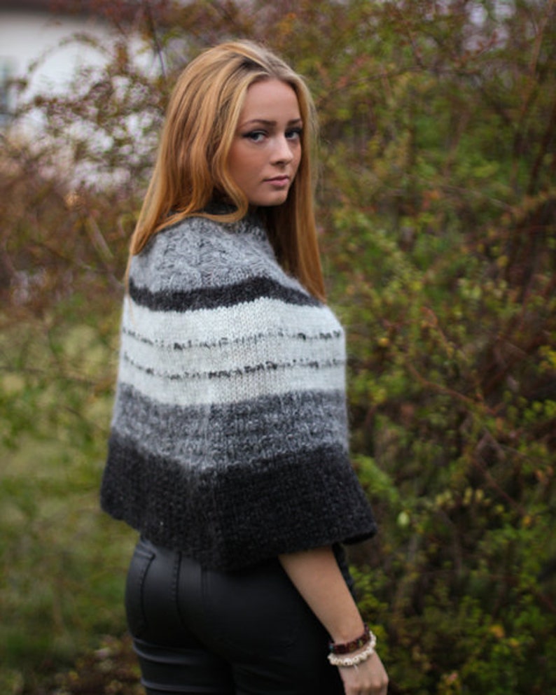 Knitted Wool Poncho Shawl. image 4