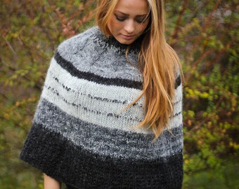 Knitted Wool Poncho Shawl.