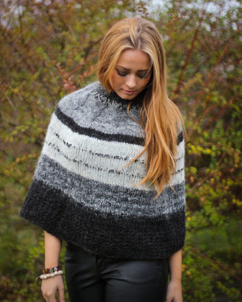 Knitted Wool Poncho Shawl. image 1