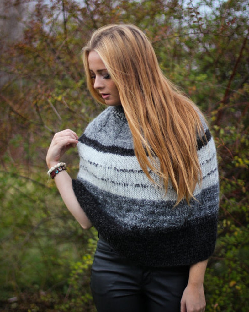 Knitted Wool Poncho Shawl. image 2