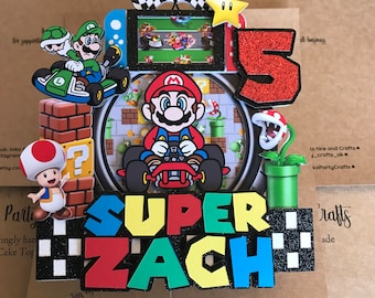 Op Mario Kart geïnspireerde taarttopper | Taarttopper | Handgemaakt | aandenken | verjaardagsdecoratie | Verjaardagsfeestje | videogame | Broers