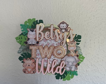 Wild one cake topper | Two Wild cake decoration | Jungle Animals cake decoration | Jungle Safari | Birthday Party | Handmade | Pink