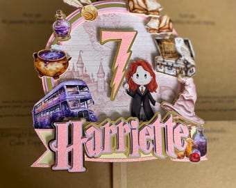 Pink Wizard cake tooper | Harry Hermione | Handmade party decoration | Birthday Party | Potter | keepsake | High quality | cake decoration